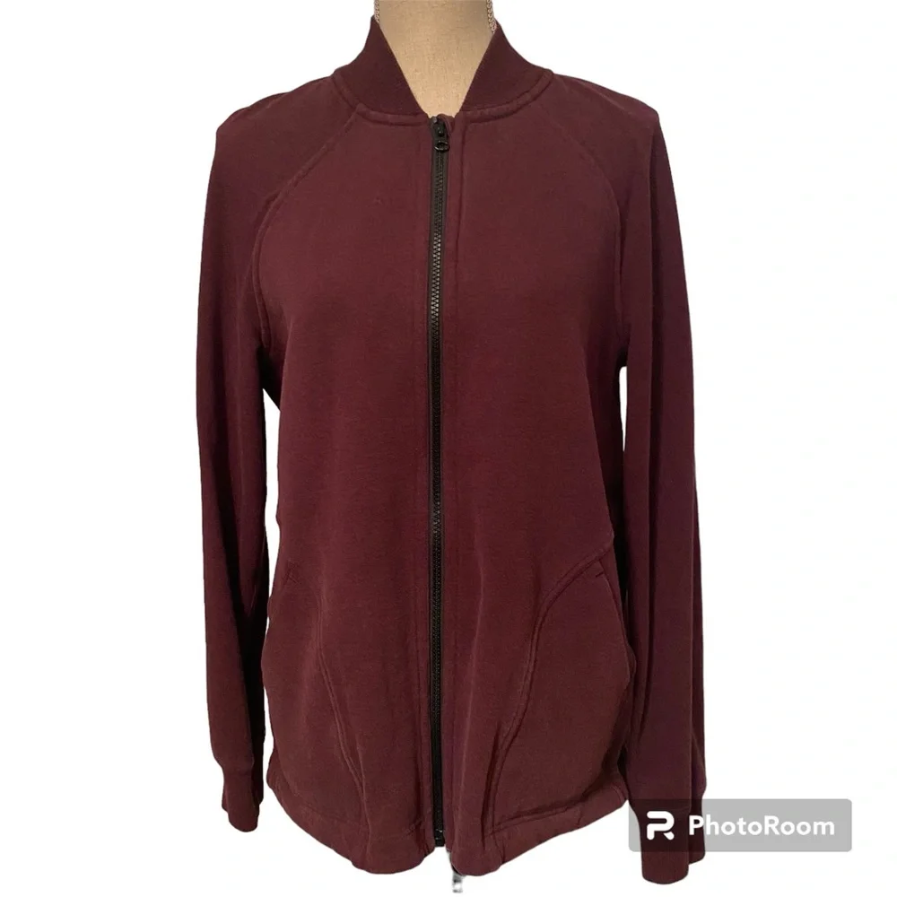 LULULEMON ATHLETICA JACKET COAT PURPLE WINE JERSEY ZIP FRONT ATHLEISURE SIZE 8